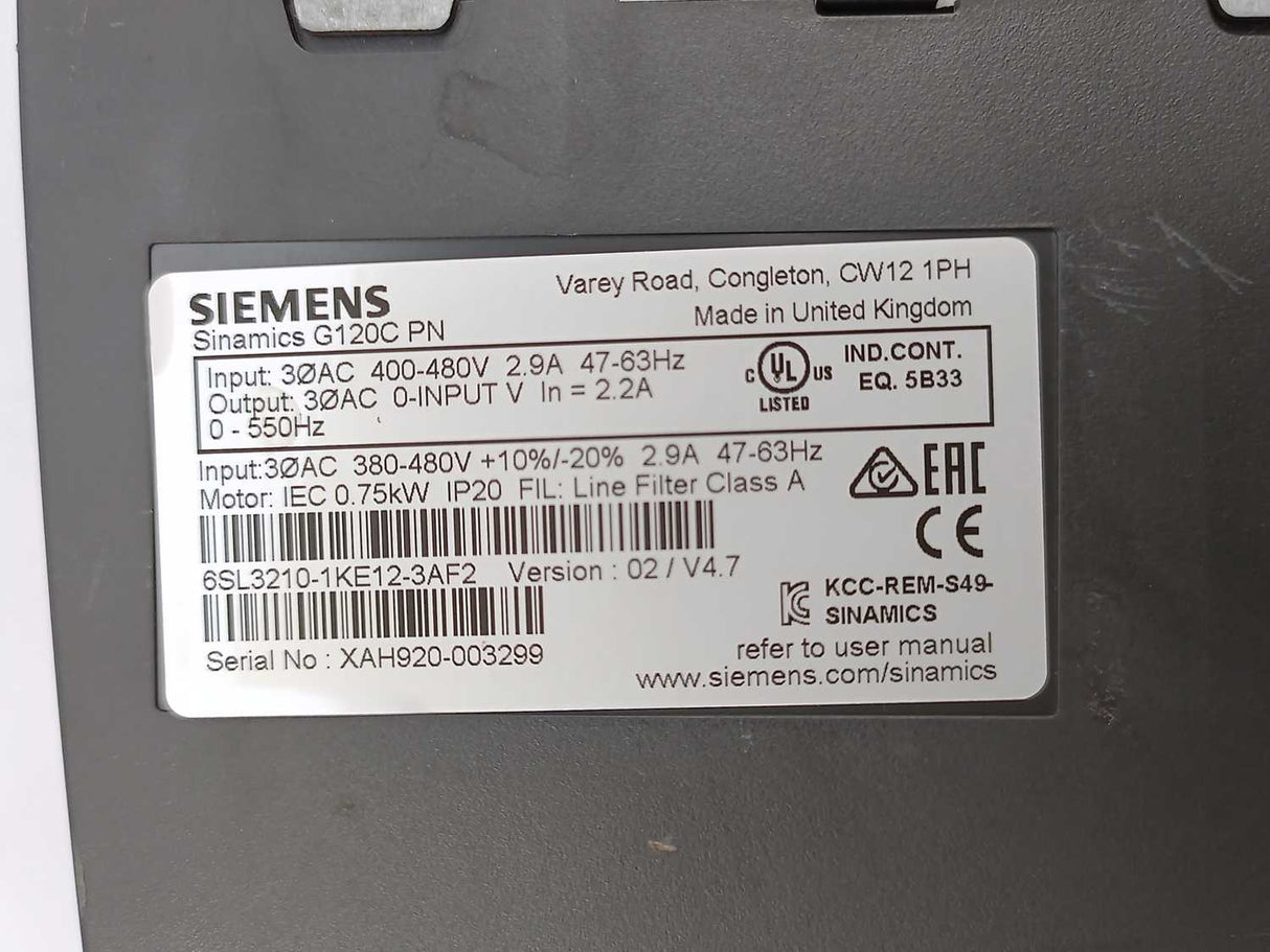 Siemens 6SL3210-1KE12-3AF2 Sinamics G120C PN