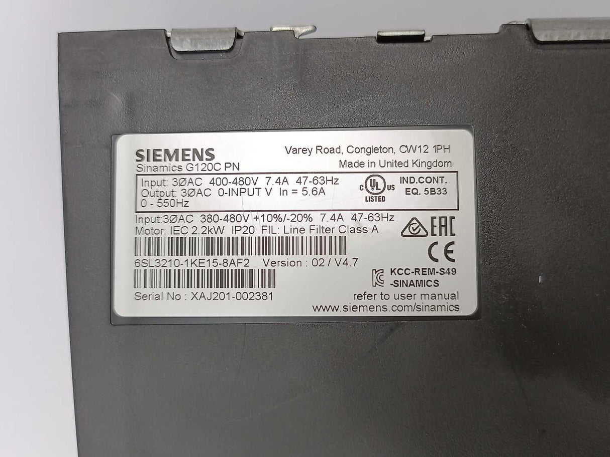 Siemens 6SL3210-1KE15-8AF2 SINAMICS G120C PN 2,2KW FILA
