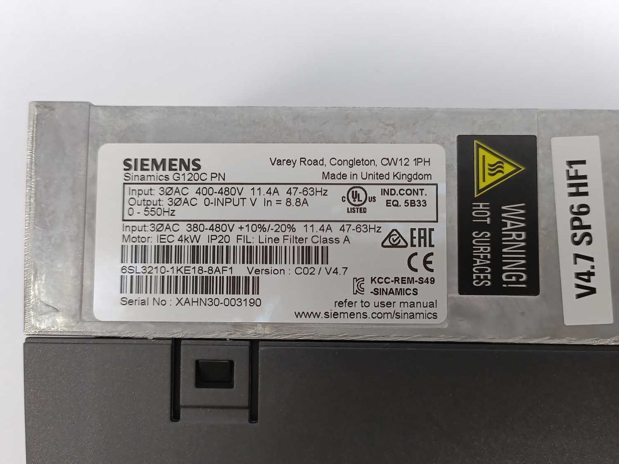 Siemens 6SL3210-1KE18-8AF1 SINAMICS G120C 4 kW Frequency Converter