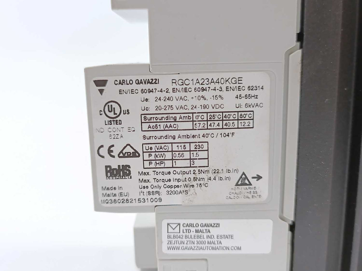 Carlo Gavazzi RCG1A23A40KGE RG Solid State Switch