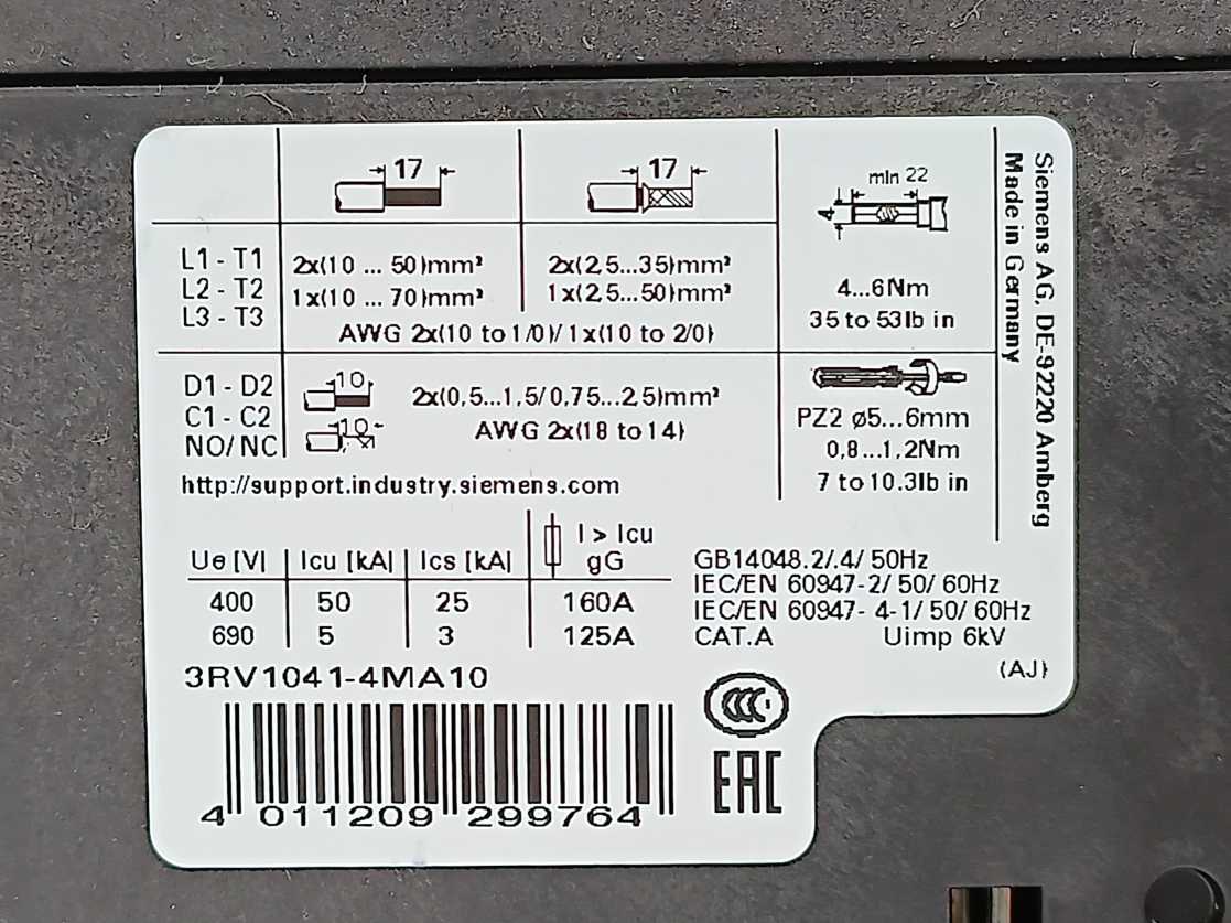Siemens 3RV1041-4JA10 Circuit Breaker