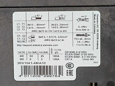 Siemens 3RV1041-4JA10 Circuit Breaker