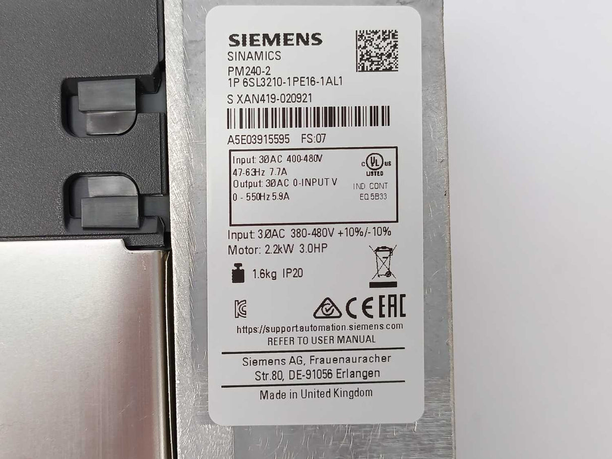 Siemens 6SL3210-1PE16-1AL1 Sinamics PM240-2 Power Module