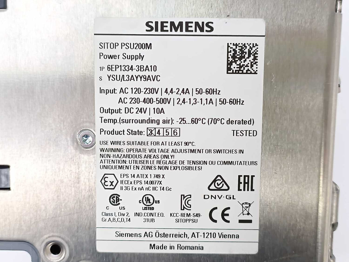 Siemens 6EP1334-3BA10 SITOP PSU200M DC 24 V/10 A