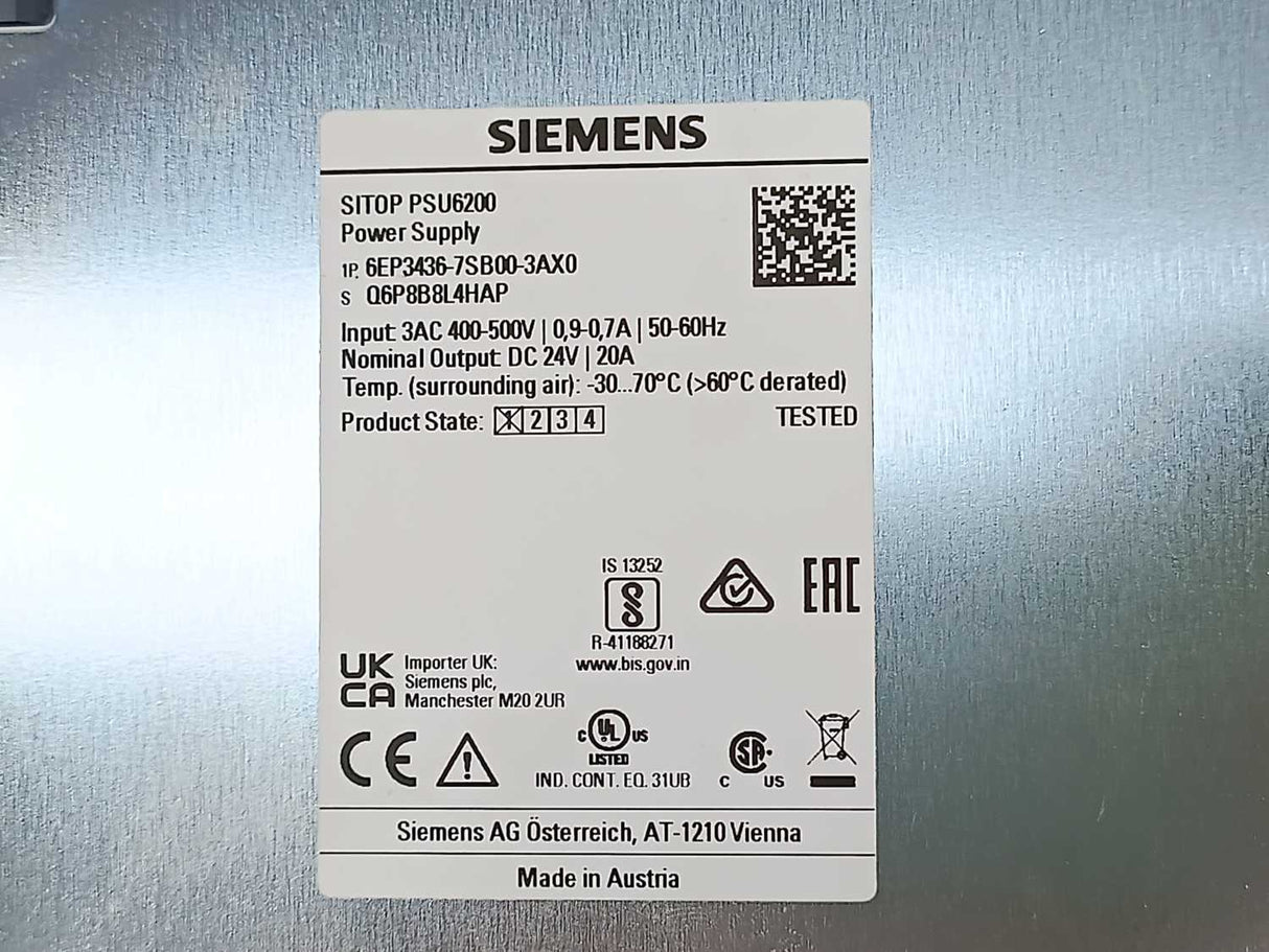 Siemens 6EP3436-7SB00-3AX0 Siemens SITOP PSU6200 DIN Rail Power Supply