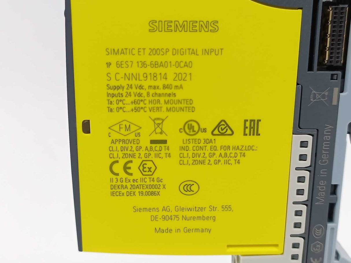 Siemens 6ES7 136-6BA01-0CA0 SIMATIC ET 200SP Digital Input 8x24VDC