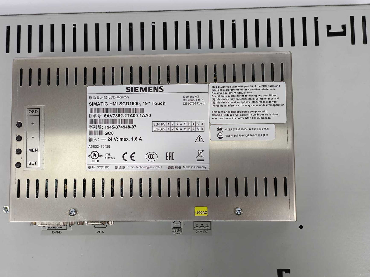 Siemens 6AV7862-2TA00-1AA0 SIMATIC HMI SCD1900 19" Touch