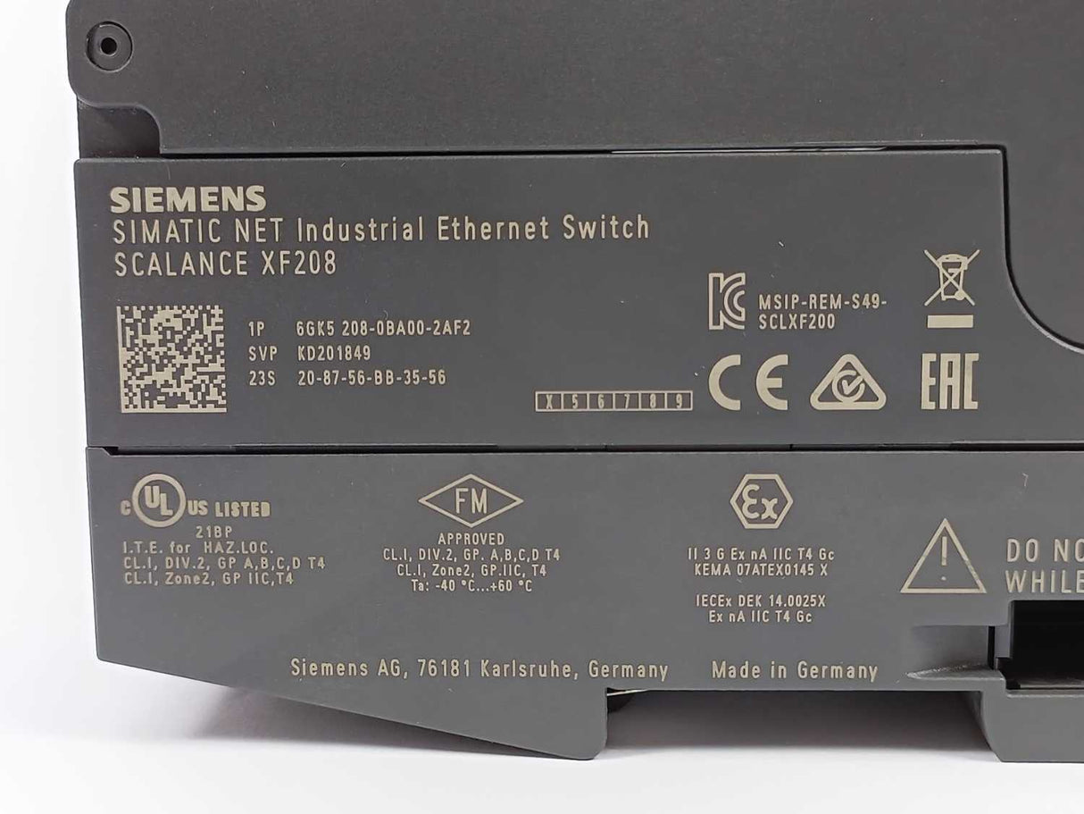 Siemens 6GK5208-0BA00-2AF2 SCALANCE XF208 Industrial Ethernet Switch.