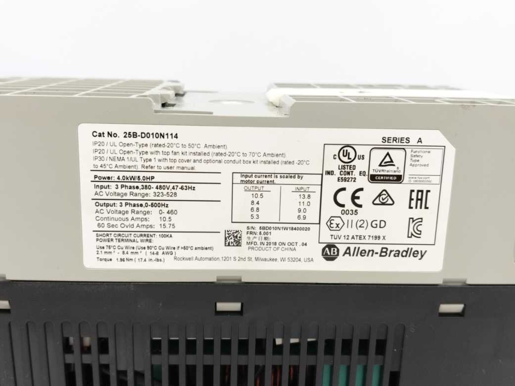 AB 25B-D010N114 PowerFlex 525 AC Drive 4.0kW, Ser. A
