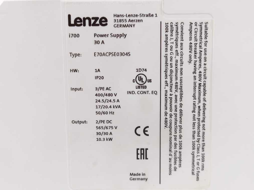 LENZE E70ACPSE0304S i700 Power Supply 30 A