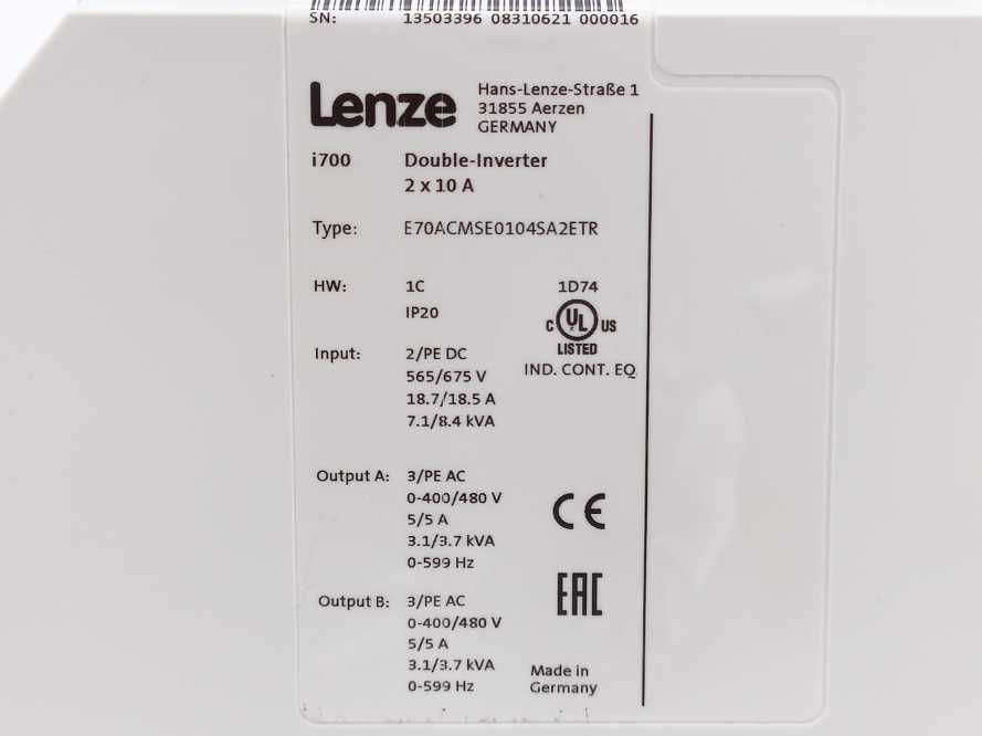 LENZE E70ACMSE0104SA2ETR i700 Double-Inverter 2x5 A