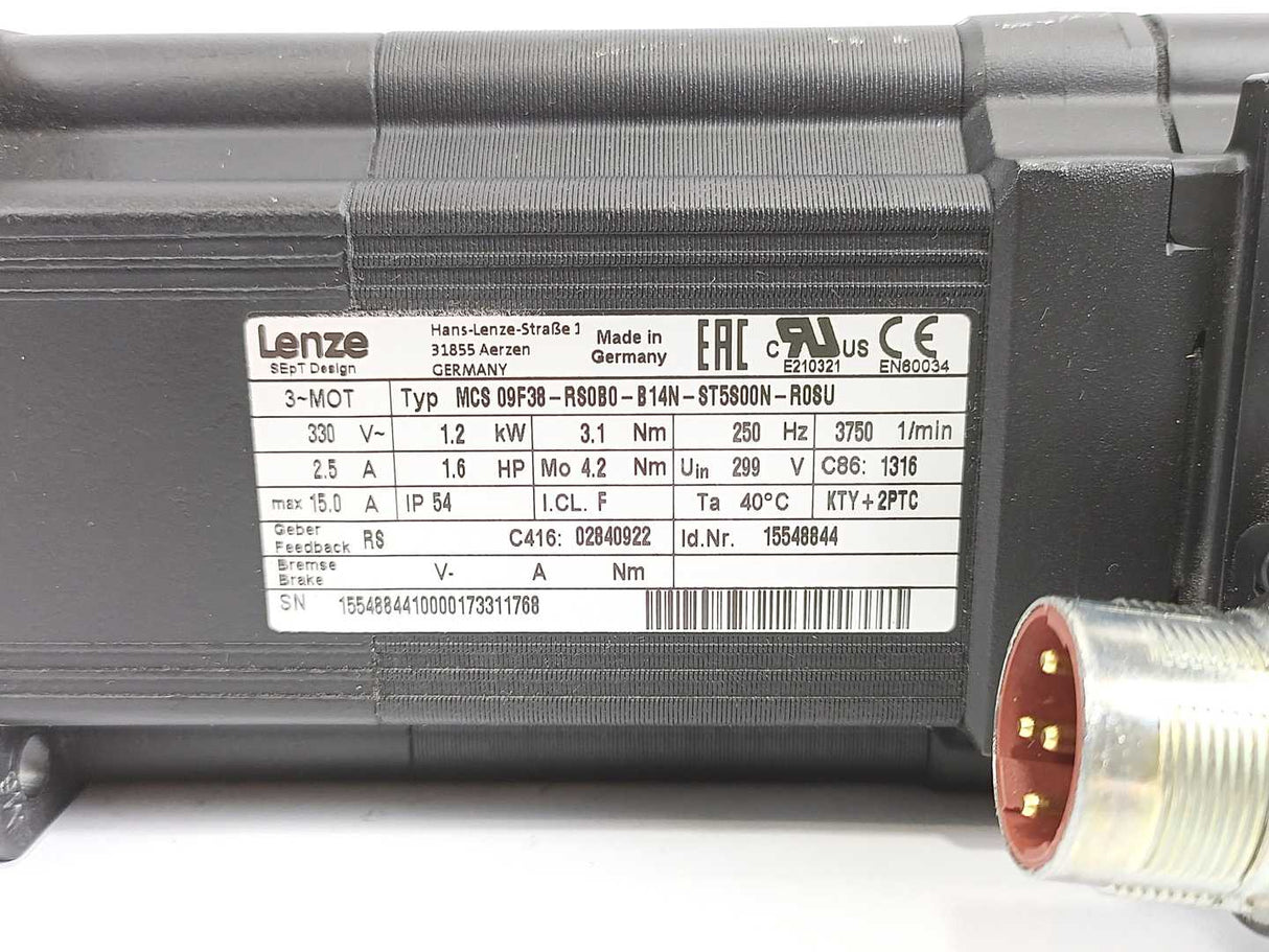 LENZE MCS09F38-RS0B0-B14N-ST5S00N-R0SU 15548844 Compact Servo Motor 1.2kW