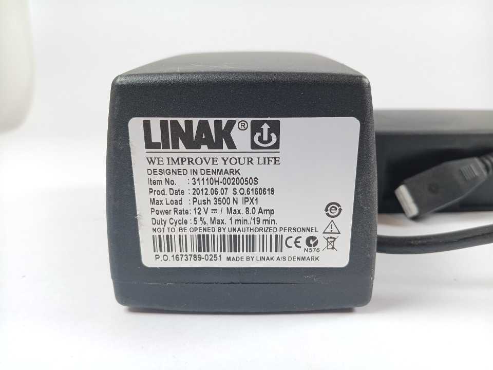 LINAK 31110H-0020050S Electric Linear Actuator 12V 3500N Duty Cycle: 5%