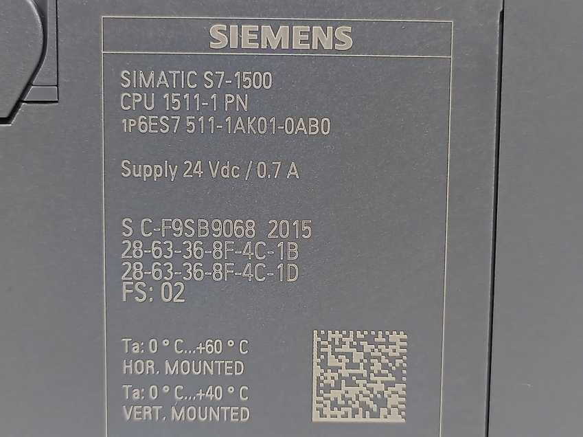 Siemens 6ES7511-1AK01-0AB0 SIMATIC S7-1500 CPU 6ES7591-1AA01-0AA0 Display