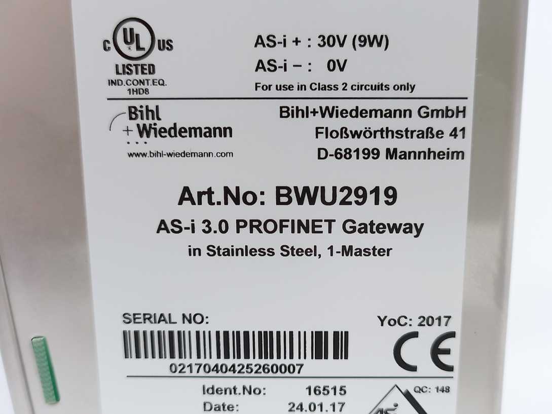 Bihl+Wiedemann BWU2919 AS-i 3.0 PROFINET Gateway 16515