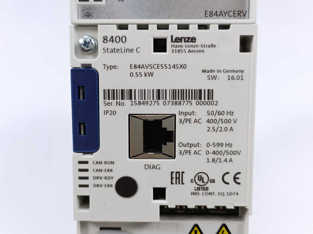 LENZE E84AVSCE5514SX0-ERXXX 15849275 8400 StateLine C 0,55kW Inverter Drive