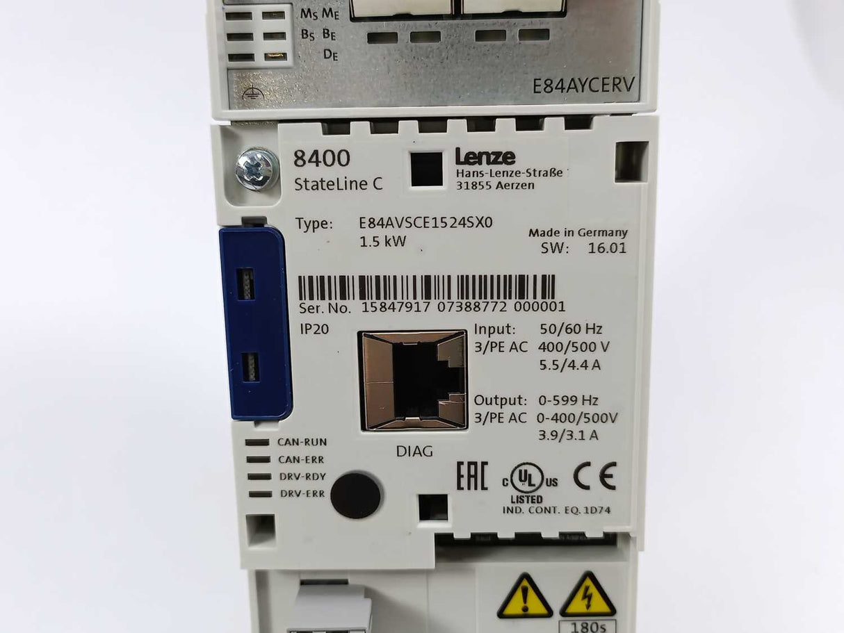 LENZE E84AVSCE1524SX0-ERXXX 15847917 8400 StateLine C 1,5kW Inverter Drive