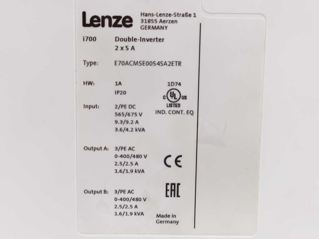 LENZE E70ACMSE0054SA2ETR i700 Double-Inverter 2x5 A