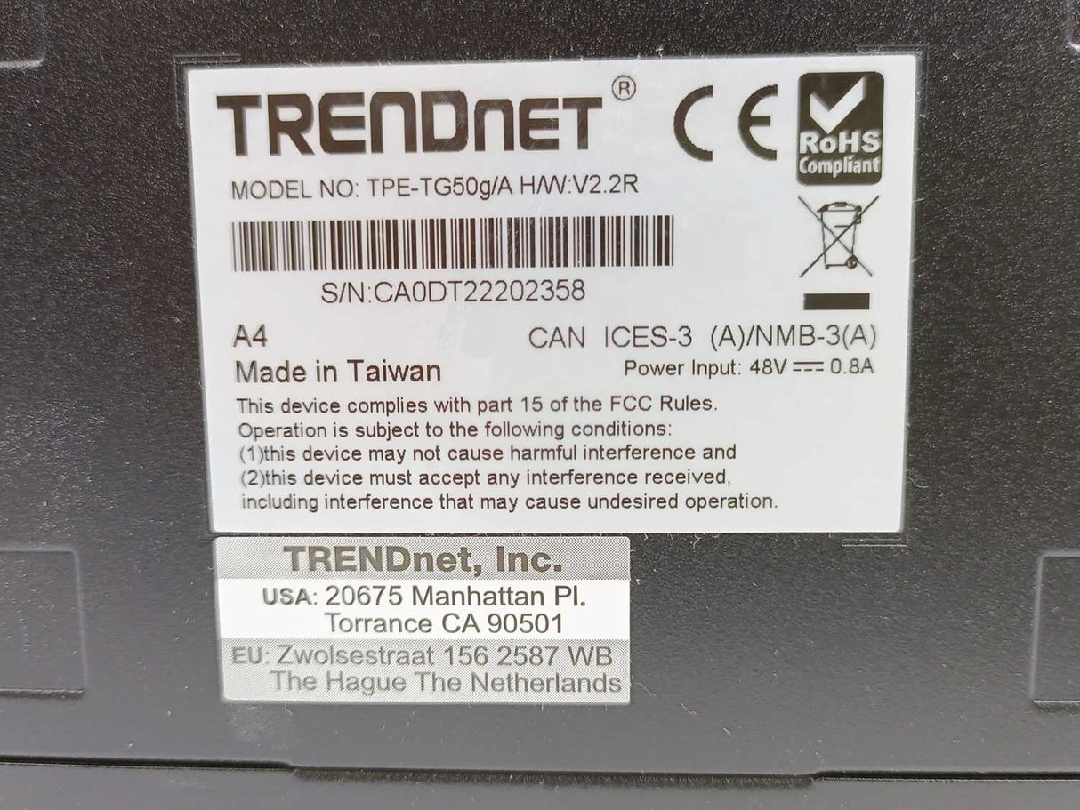TRENDnet TPE-TG50g/A 5-Port Gigabit PoE+ Switch, H/W:V2.2R