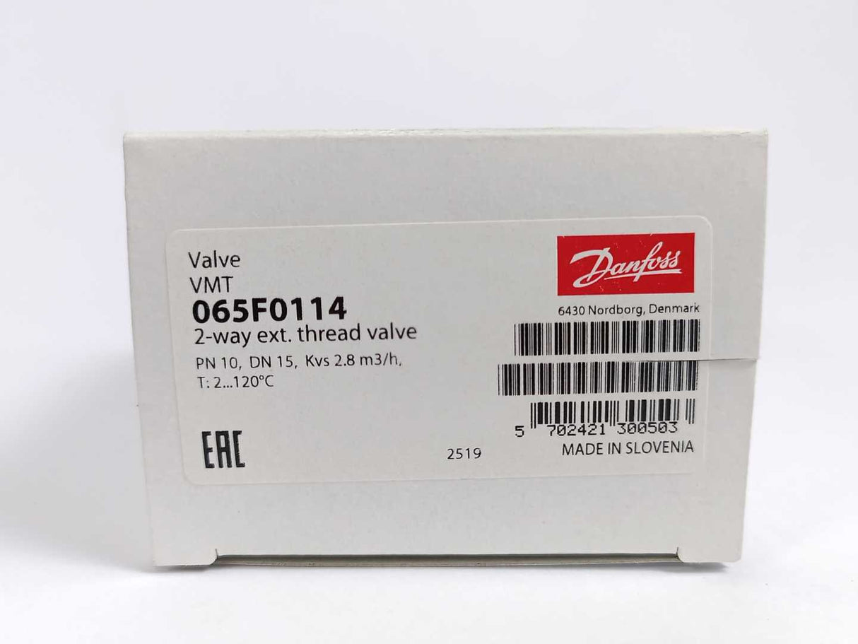 Danfoss 065F0114 2-Way External Thread Valve, VMT, PN 10, DN 15,