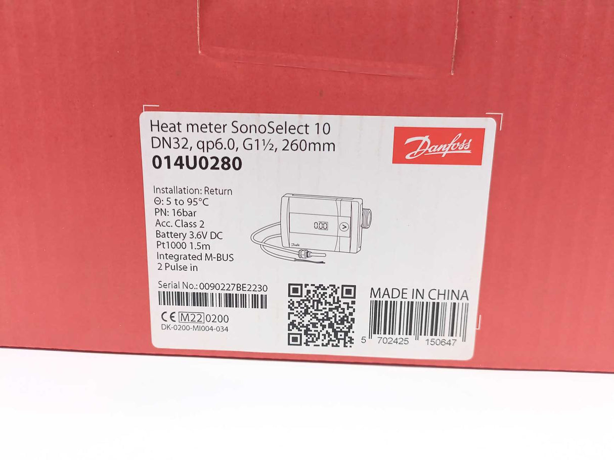 Danfoss 014U0280 Heat Meter, SonoSelect 10, 260mm, DN32