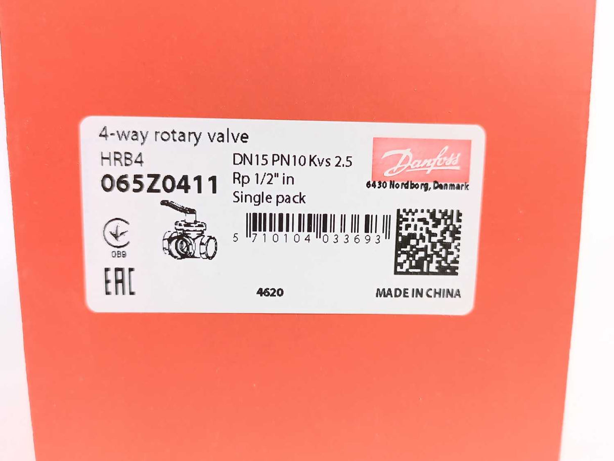 Danfoss 065Z0411 4-Way Rotary Valve, HRB 4, PN 10, DN 15, 2.5 m³/h, Rp 1/2