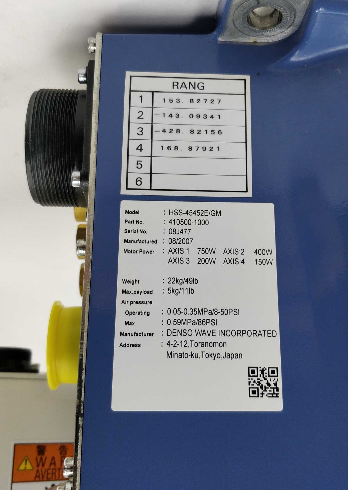 Denso HSS-45452E/GM Scara 4 Axis Robot + RC7M-HSG4BA-BP - Denso Serviced