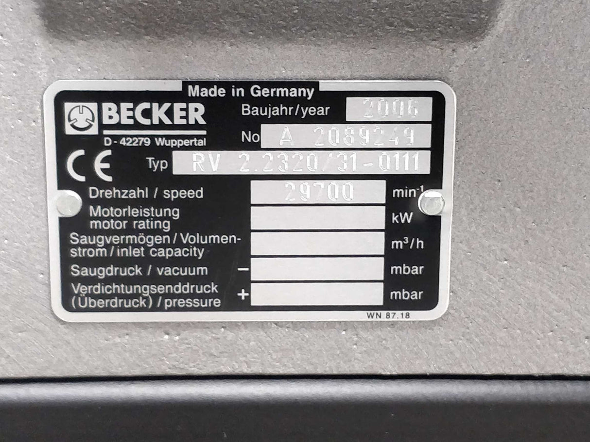Becker RV 2.2320/31-0111 vacuum pump with RV 2.23-0-23.10 15kW