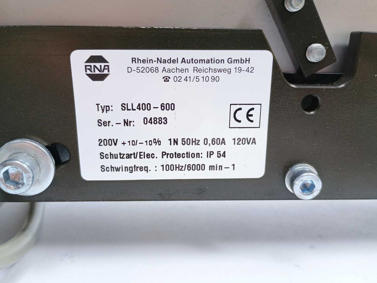 Rhein-Nadel Automation SLL400-600 Linear feeder with SE602 Vibrator control