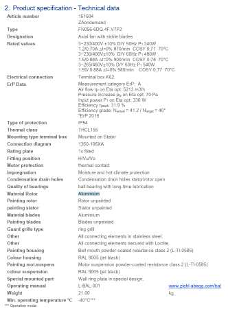 Ziehl-Abegg 161604 FN056-6DQ.4F.V7P2 Axial fan with sickle blades 340W