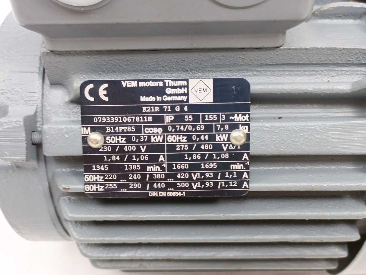 VEM motors Thurm 0793391067811H K21R 71 G 4. 3 Phase Motor w/ Wistro FLAI BG71