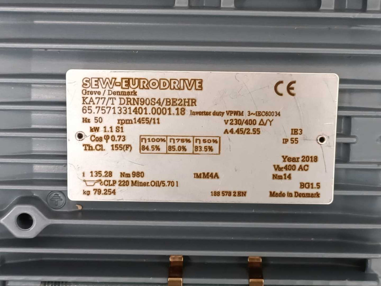 SEW-EURODRIVE  KA77/T DRN90S4/BE2HR Helical-bevel gearmotor