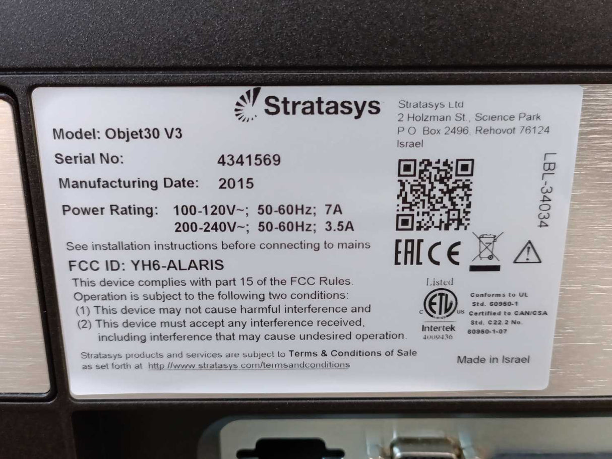 Stratasys Objet30 V3 3D Printer, untested, unused, EU Buyers only