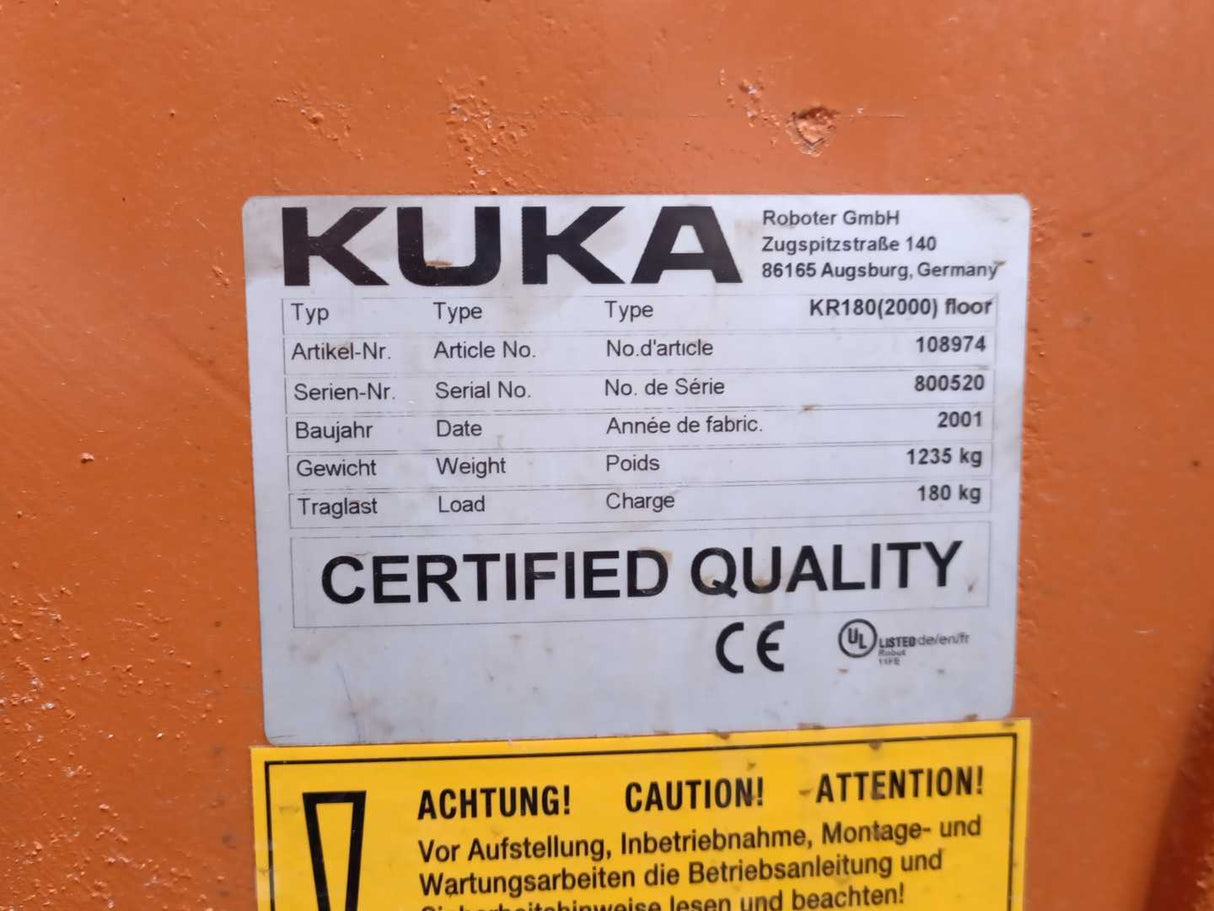 KUKA KR180 (2000) floor 800520, Heavy Duty Robot w/ KR C2 Controller,