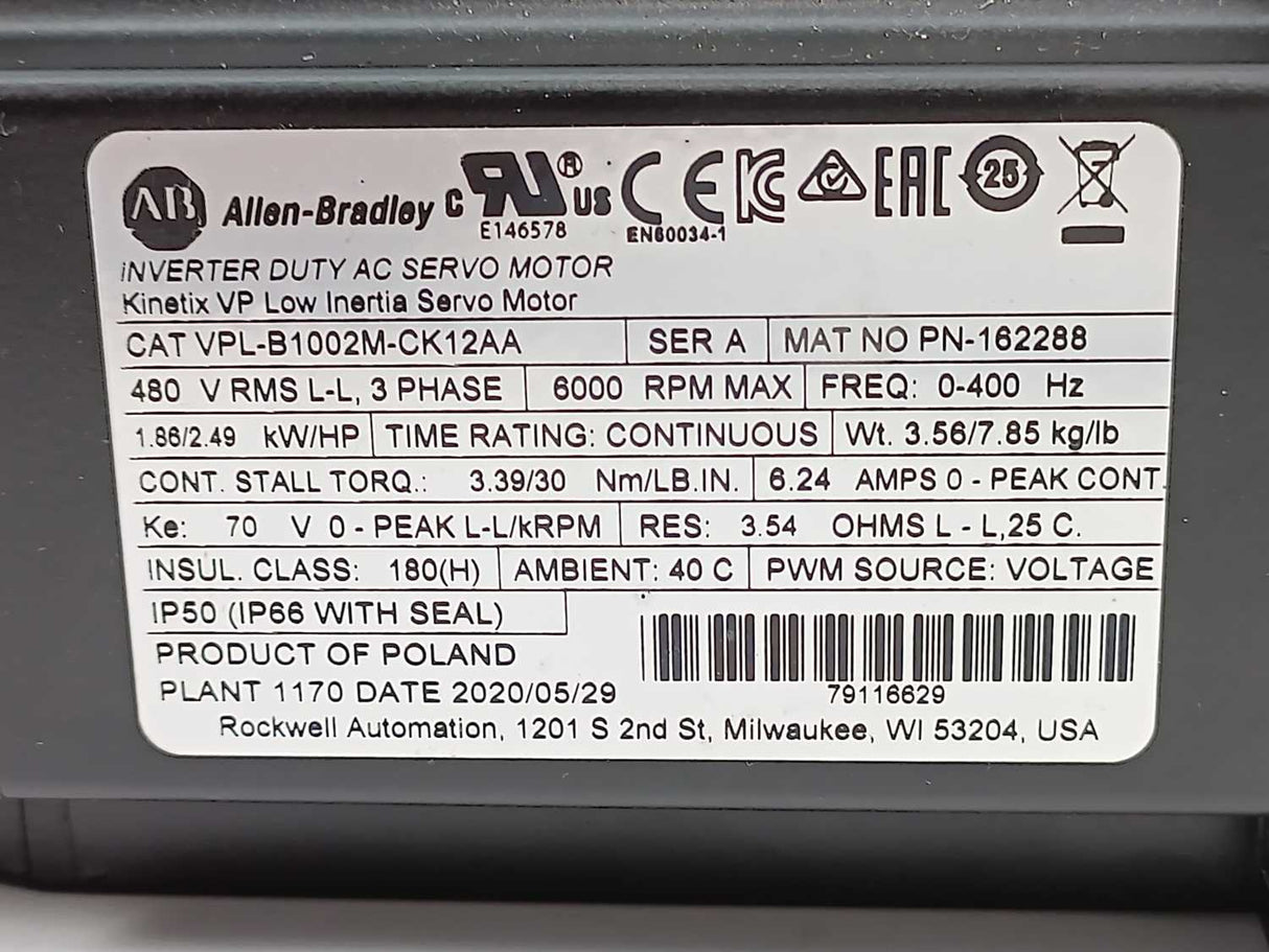 AB VPL-B1002M-CK12AA Ser. A KINETIX VP Low Inertia Servo Motor