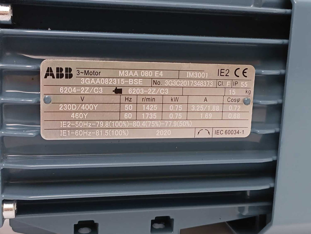 ABB M3AA 080 E4 3GAA082315-BSE Motor for Process Performance, like new