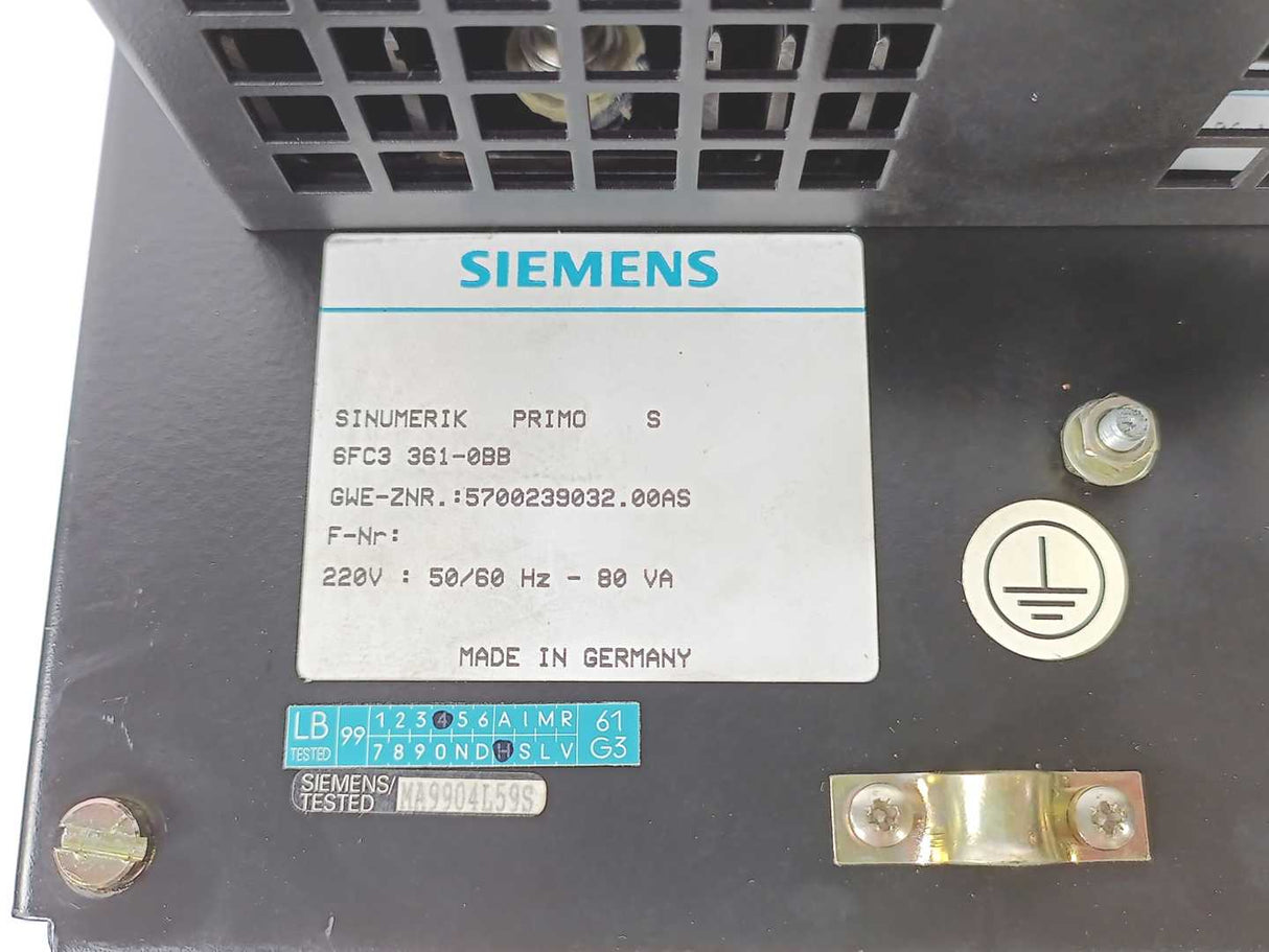 Siemens 6FC3 361-0BB SINUMERIK Primo S, Control Panel, 220V : 50/60Hz - 80 VA