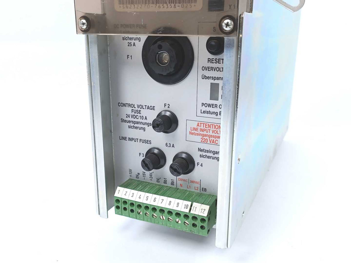 Indramat TVM 1.2-50-220/300-W0/220/380 Modular Power Supply Unit, 24 VDC / 10 A