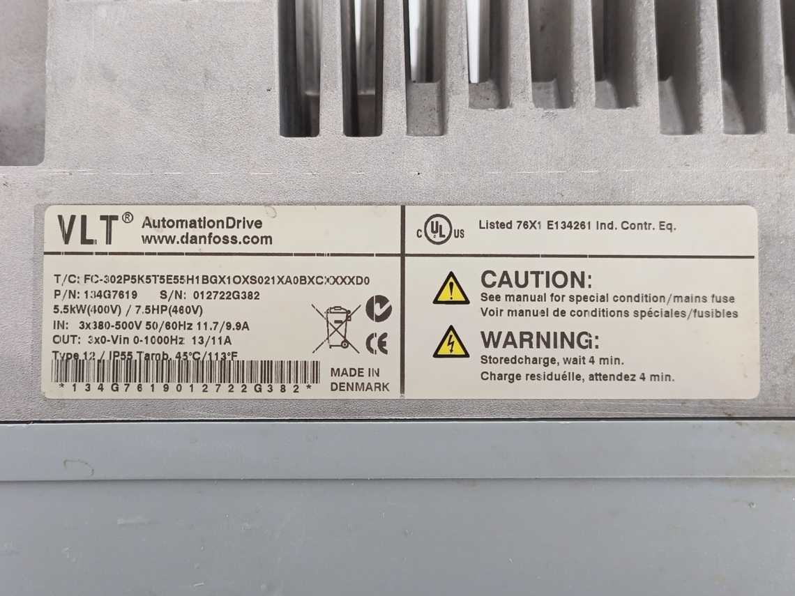 Danfoss 134G7619 VLT FC 302 Unit 5,5kW FC-302P5K5T5E55H1BGX1