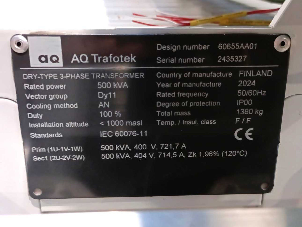 AQ Trafotek 60655AA01 Dry-Type 3-Phase Transformer 500kVA IEC 60076-11