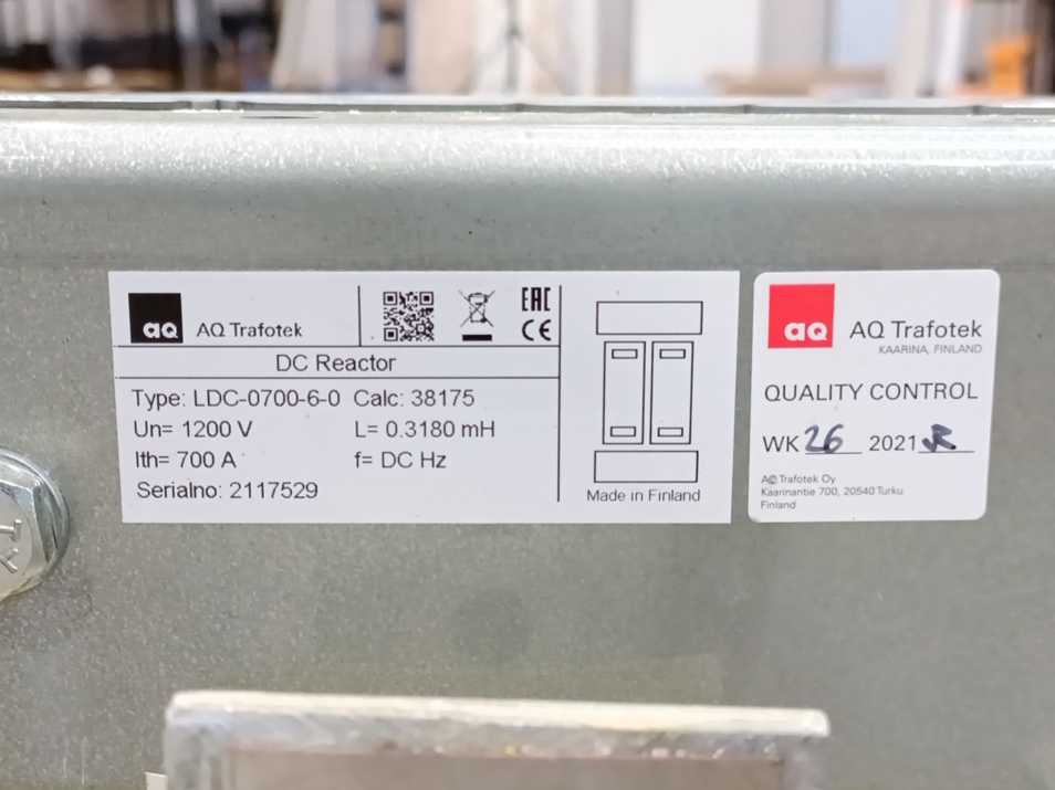 AQ Trafotek LDC-0700-6-0 DC Reactor, 700A, 0.318mH, 1200V, DC Hz