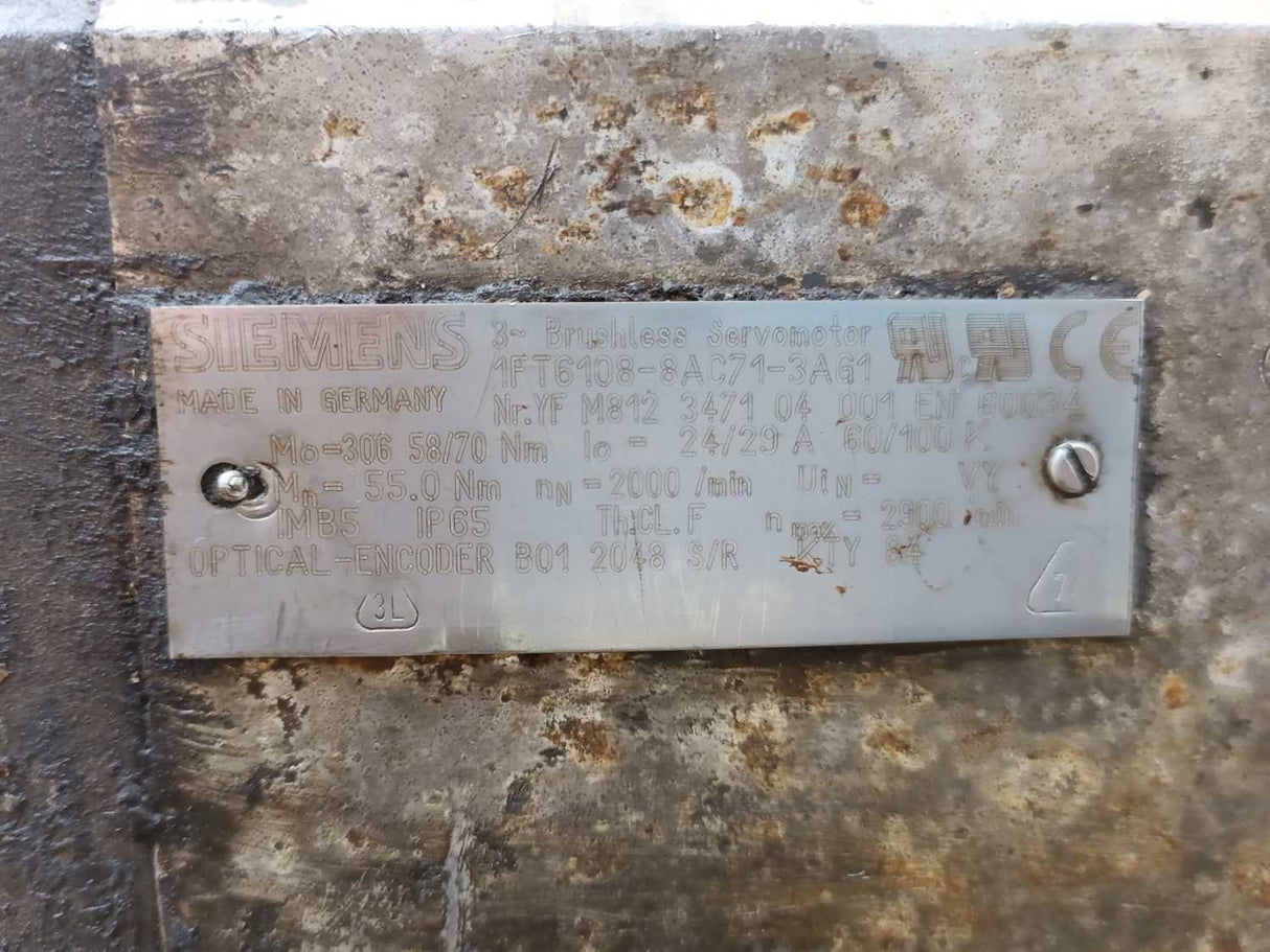 Siemens 1FT6108-8AC71-3AG1 3~ Brushless ServoMotor