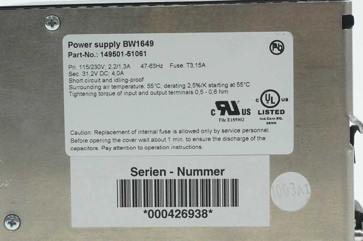 Bihl+Wiedemann BW1649 Power Supply 149501-51061