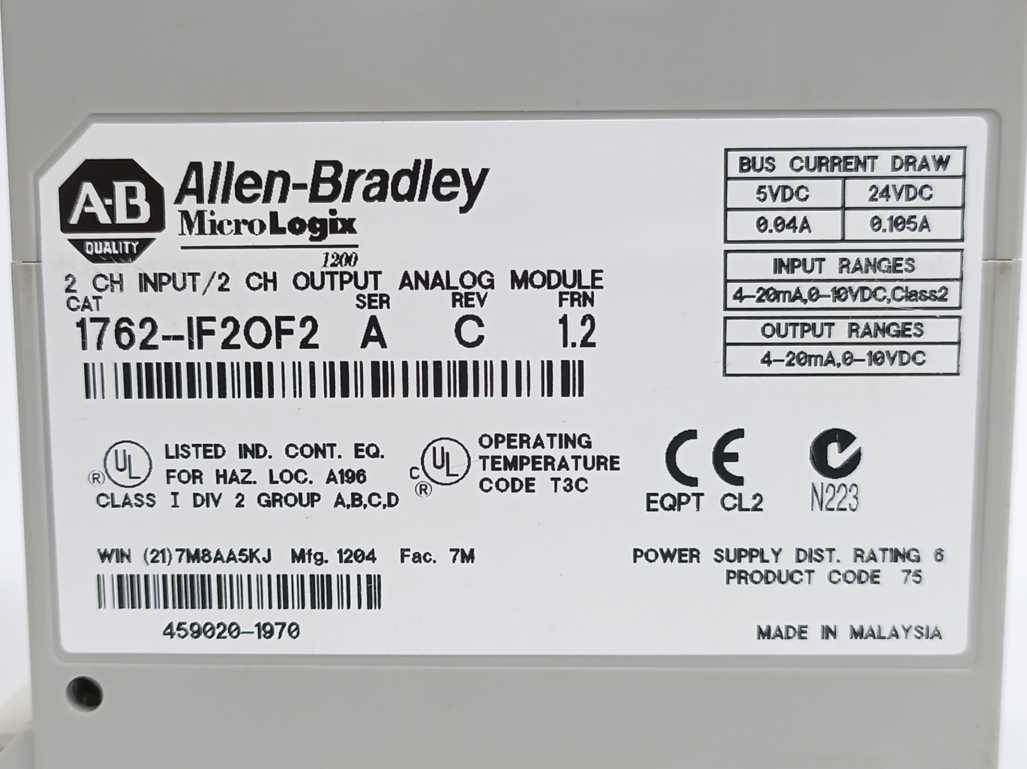 AB 1762-IF2OF2 Ser. A 2CH Input Analog Output Module