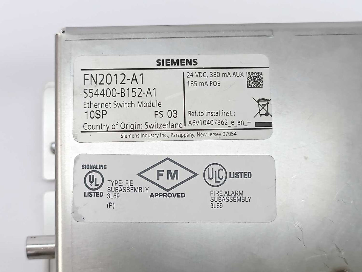Siemens S54400-B152-A1 FN2012-A1 Ethernet Switch Module