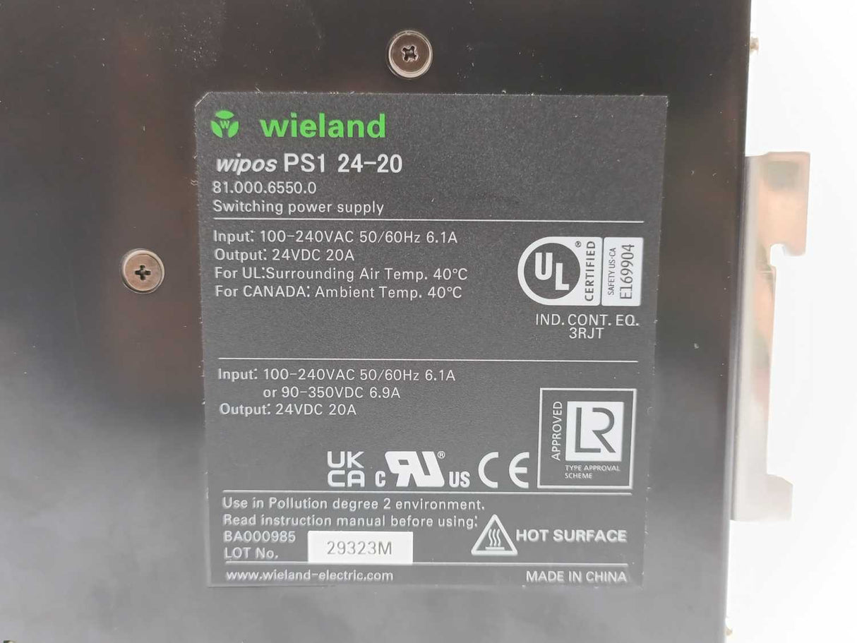 Wieland 81.000.6550.0 wipos PS1 24-20 Switching Power Supply 24VDC 20A