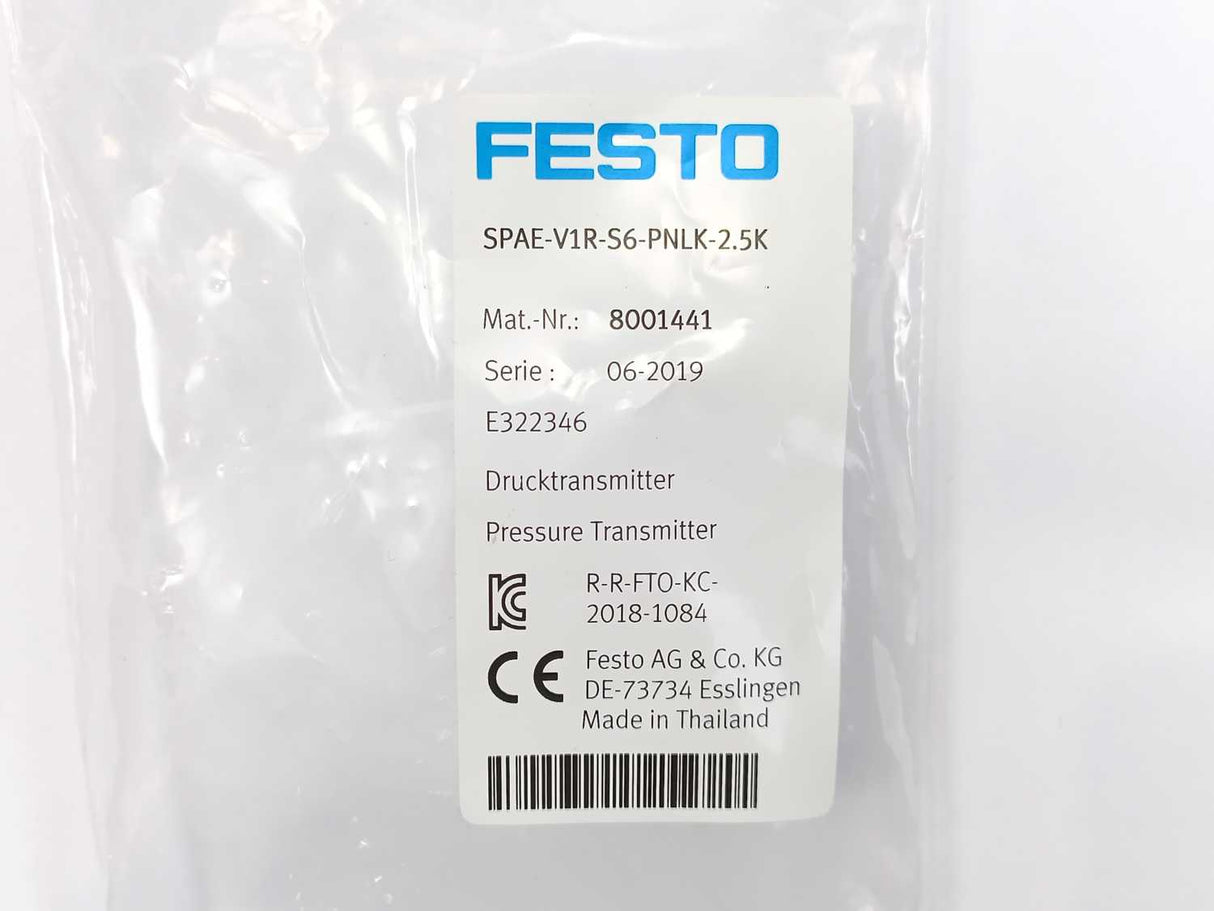 Festo 8001441 SPAE-V1R-S6-PNLK-2.5K Pressure Sensor