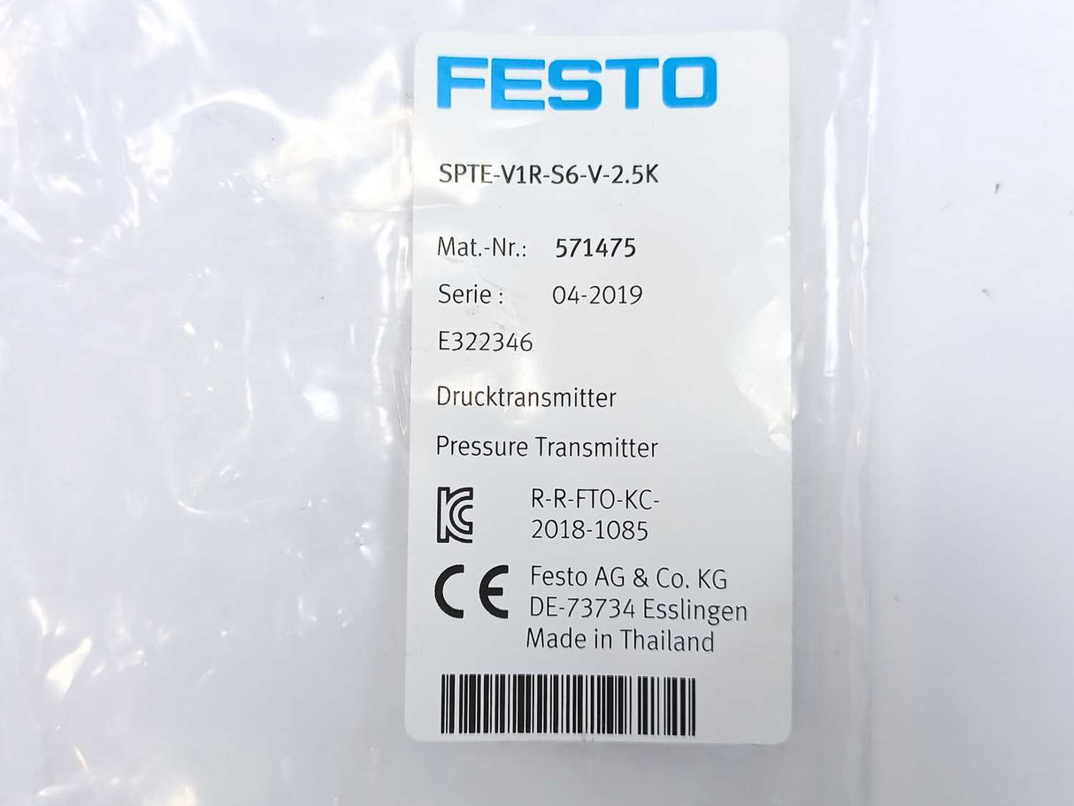 Festo 571475 SPTE-V1R-S6-V-2.5K Pressure Transmitter -1 bar