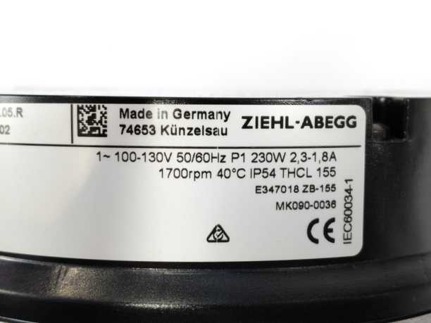 Ziehl-Abegg L-VR-A9327 Motor, MK090-6IN.05.R, 100-130Vac, 50/60Hz, 0.5kW, 5A
