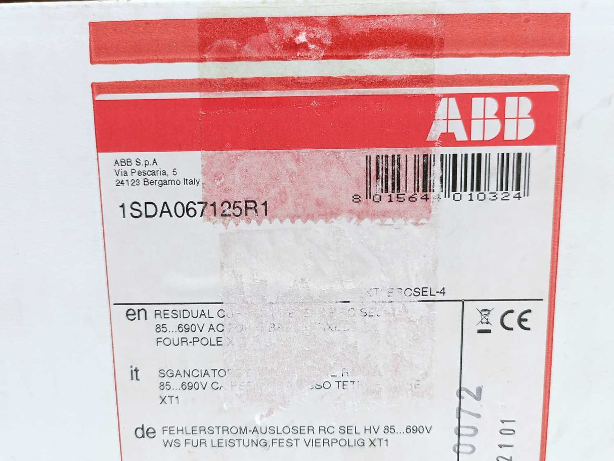 ABB 1SDA067125R1 Residual Current Release RC SEL HV 85-690V AC XT1 4p F
